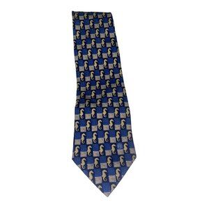 Dunhill Blue Check Seahorse 100% Silk Men's Neck Tie 3.5"